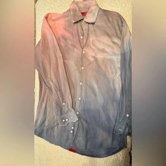 Alfani‎ Men's Classic Fit Ombre Shirt Red to Blue Size M 15.5, 32-33 - Picture 1 of 4